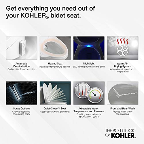 KOHLER 4108-96 PureWash E750 Elongated Electric Bidet Toilet Seat with Remote Control, Bidet Warm Water with Dryer for Existing Toilets, Biscuit