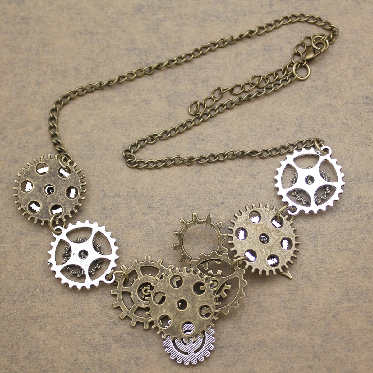 RechicGu Style A Watch Clock Clockwork Hand Gear Cog Steampunk Necklace Vintage Gold and Silver