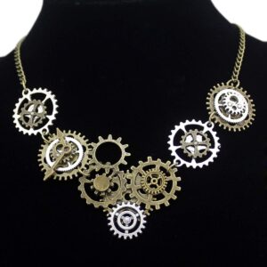 RechicGu Style A Watch Clock Clockwork Hand Gear Cog Steampunk Necklace Vintage Gold and Silver