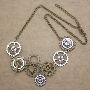 RechicGu Style A Watch Clock Clockwork Hand Gear Cog Steampunk Necklace Vintage Gold and Silver