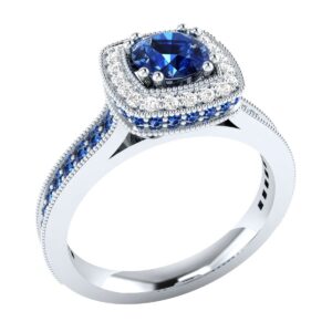 demira jewels 0.10 cttw diamond solid 14k white gold wedding engagement ring w/simulated blue sapphire 8