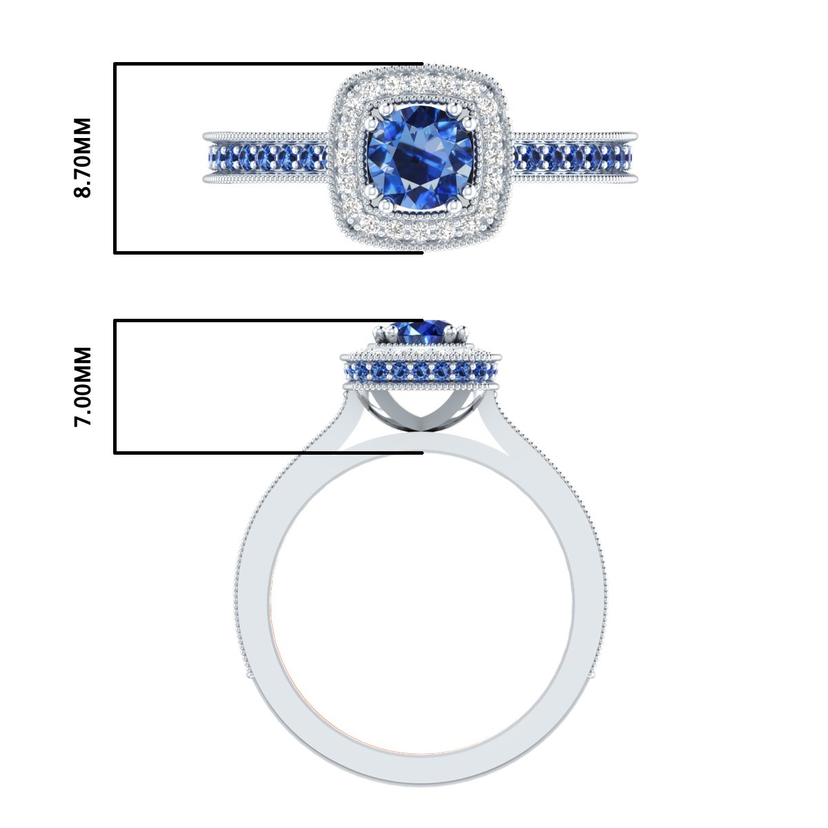 Demira Jewels 0.10 cttw Diamond Solid 14k White Gold Wedding Engagement Ring W/Simulated Blue Sapphire 8