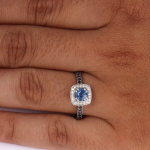 Demira Jewels 0.10 cttw Diamond Solid 14k White Gold Wedding Engagement Ring W/Simulated Blue Sapphire 8