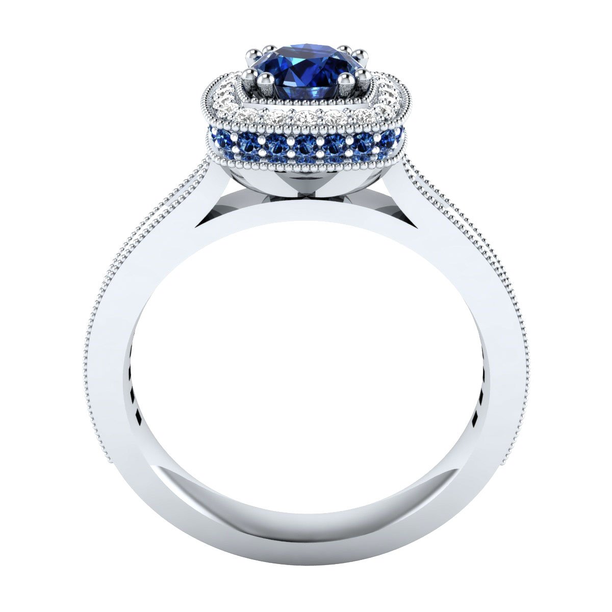 Demira Jewels 0.10 cttw Diamond Solid 14k White Gold Wedding Engagement Ring W/Simulated Blue Sapphire 8