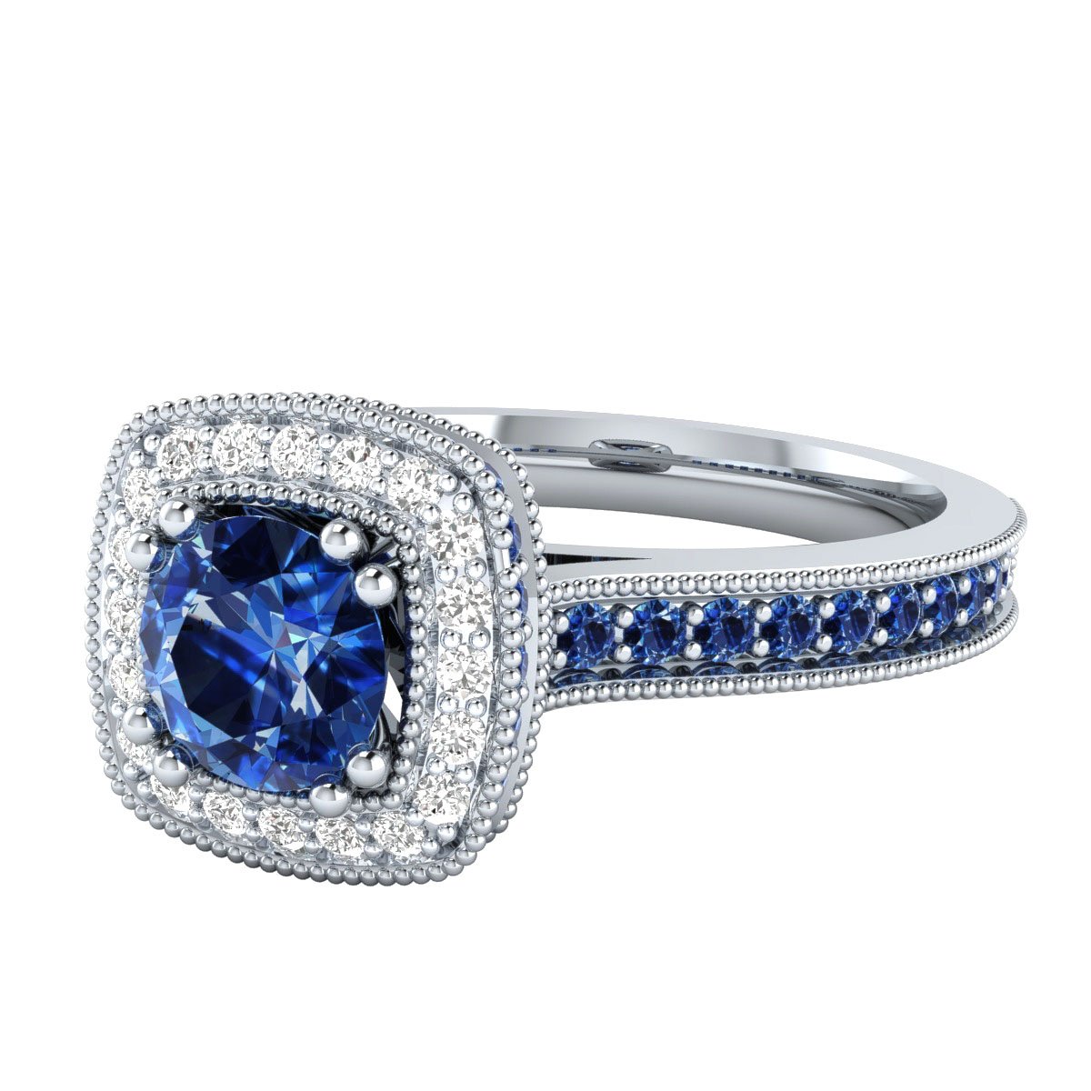 Demira Jewels 0.10 cttw Diamond Solid 14k White Gold Wedding Engagement Ring W/Simulated Blue Sapphire 8