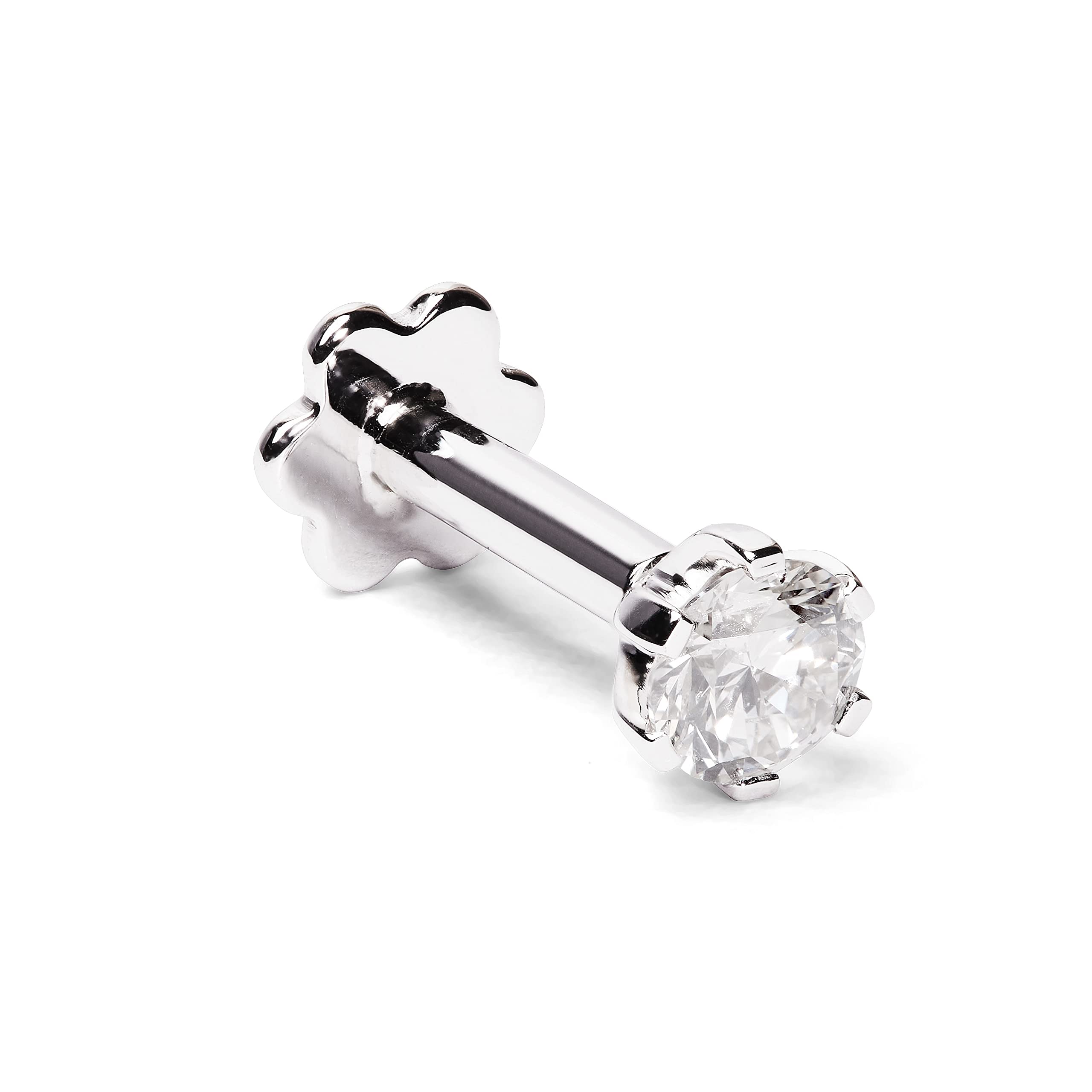 Demira Jewels 1/10 ct IGI Certified Diamond Nosepin/Lip Labret/Monroe Ring - Handcrafted in 14K White Gold, 6mm Post Length, Kimberley Process Compliant