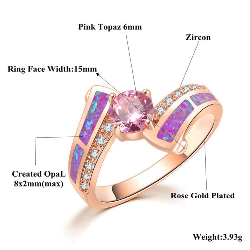 CiNily Rose Gold Plated Created Pink Fire Opal Pink Topaz Zircon Rings for Women Gemstone Ring Size 8