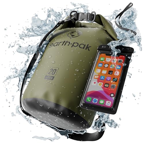 Earth Pak Waterproof Dry Bag - Roll Top Waterproof Backpack Sack Keeps Gear Dry for Kayak with Waterproof Phone Case