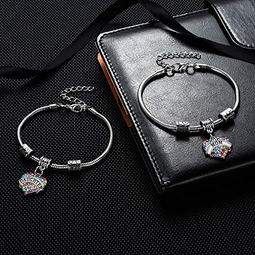 YEEQIN Set of 2 Crystal Heart Mom Daughter Charm Bracelet Jewelry Gift for Mother and Daughter (Multicolor)