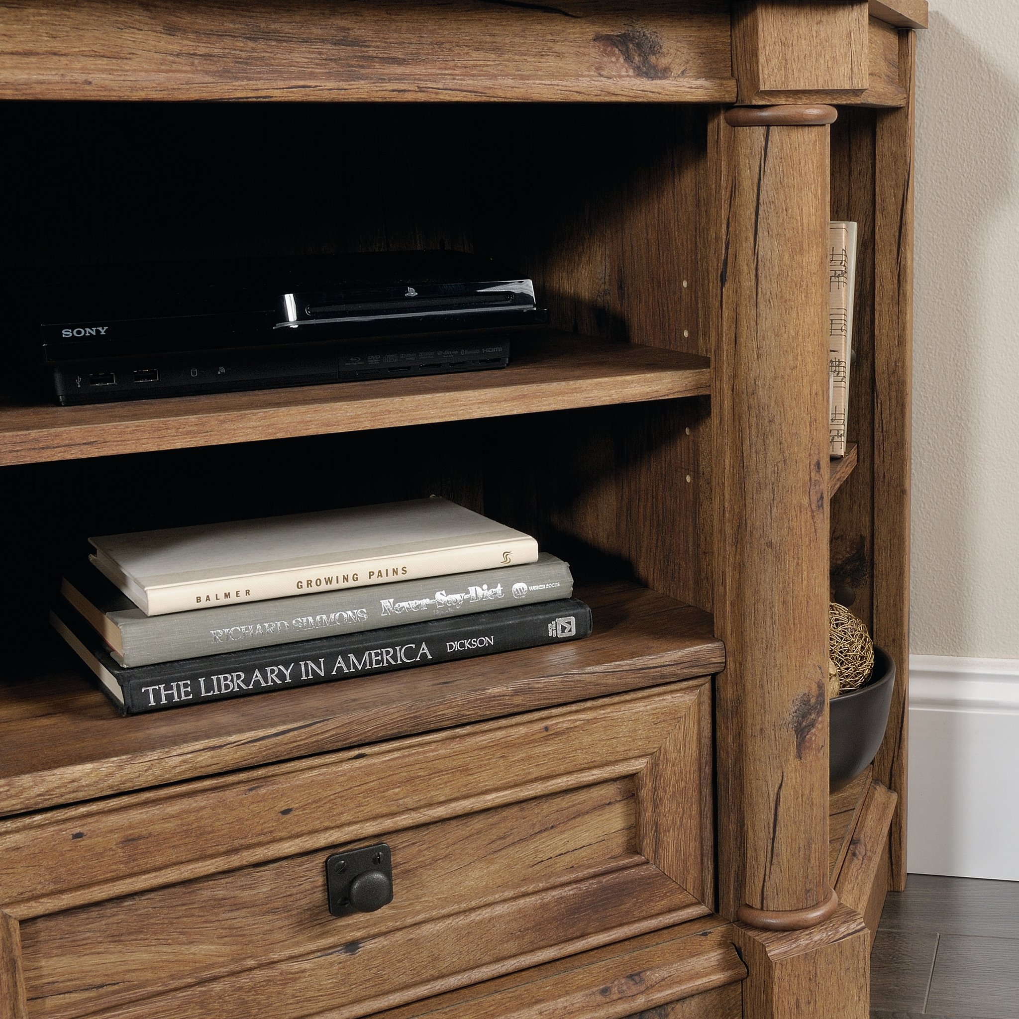 Sauder Palladia Corner Entertainment Credenza, For TVs up to 60", Vintage Oak Finish