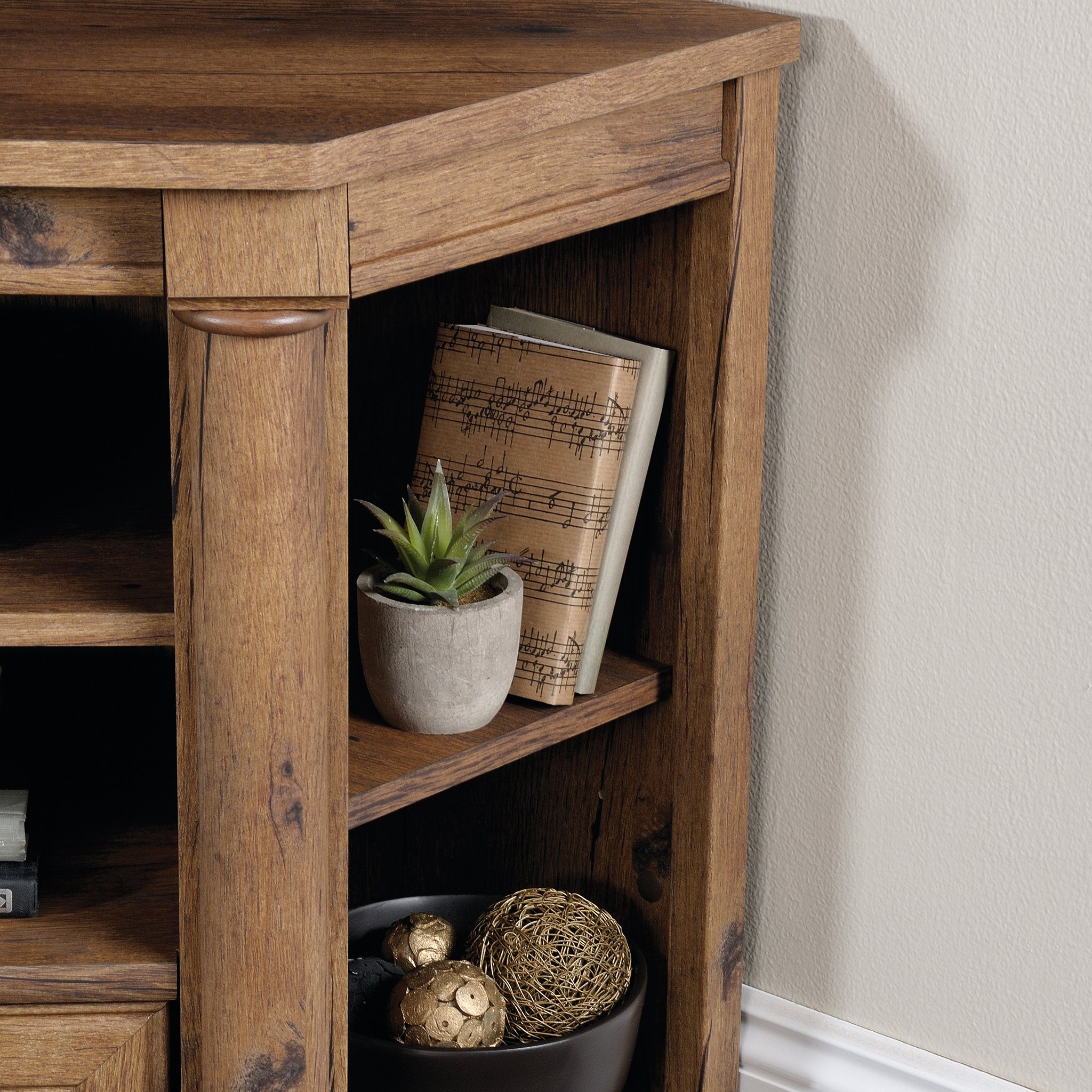 Sauder Palladia Corner Entertainment Credenza, For TVs up to 60", Vintage Oak Finish