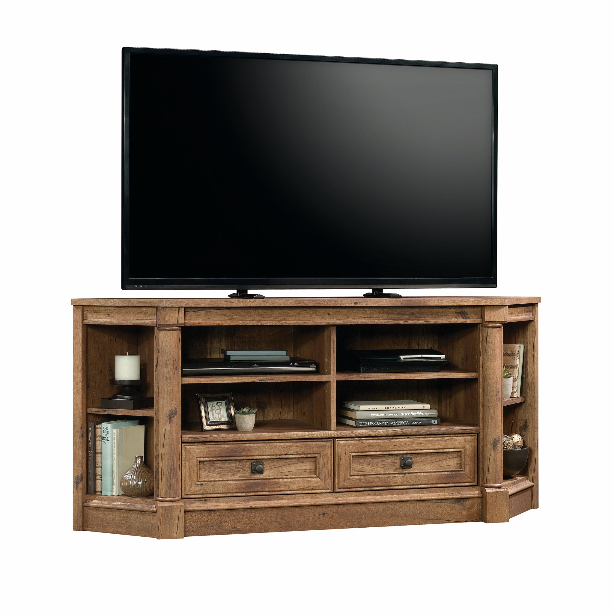 Sauder Palladia Corner Entertainment Credenza, For TVs up to 60", Vintage Oak Finish