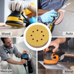 LotFancy 5in 8 Hole 120 Grit Sanding Discs, 100PCS Random Orbital Sander Pad Sandpaper, Hook and Loop Round Sand Paper