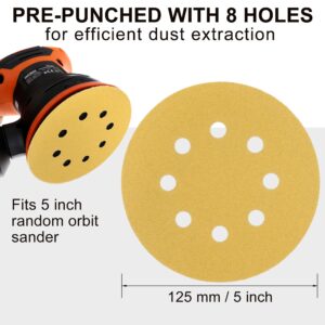 LotFancy 5in 8 Hole 120 Grit Sanding Discs, 100PCS Random Orbital Sander Pad Sandpaper, Hook and Loop Round Sand Paper