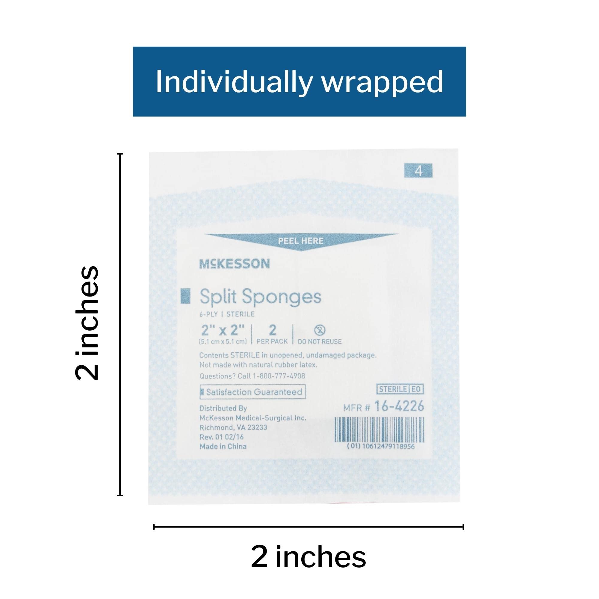 McKesson Split Sponges, Sterile, 100% Cotton, I.V. Drain Split Dressing, 2 in x 2 in, 2 per Pack, 700 Packs, 1400 Total