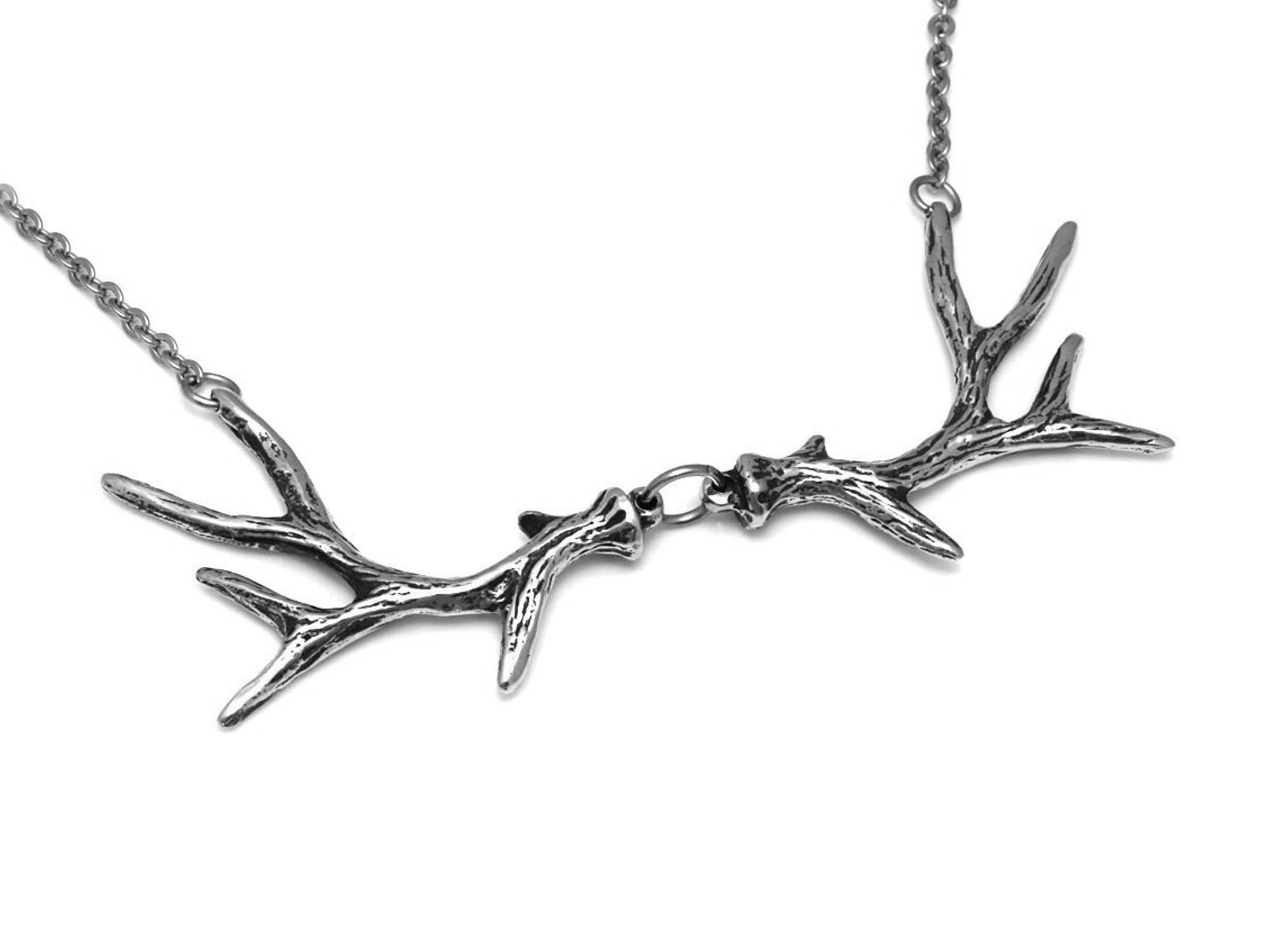 Deer Antler Choker Necklace in Pewter