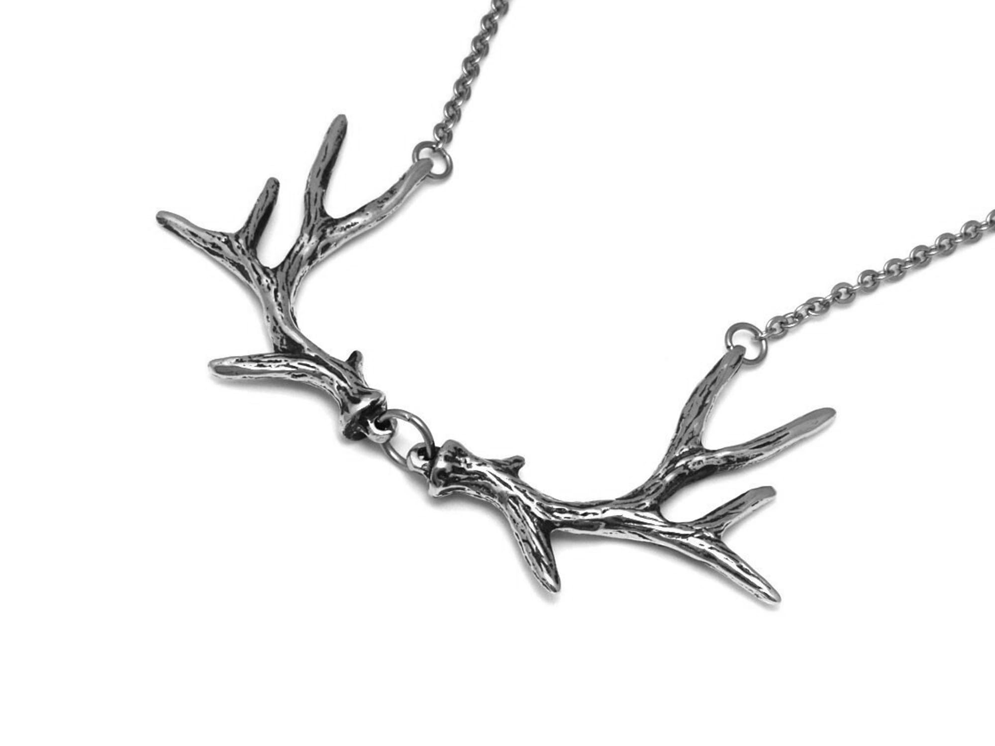 Deer Antler Choker Necklace in Pewter