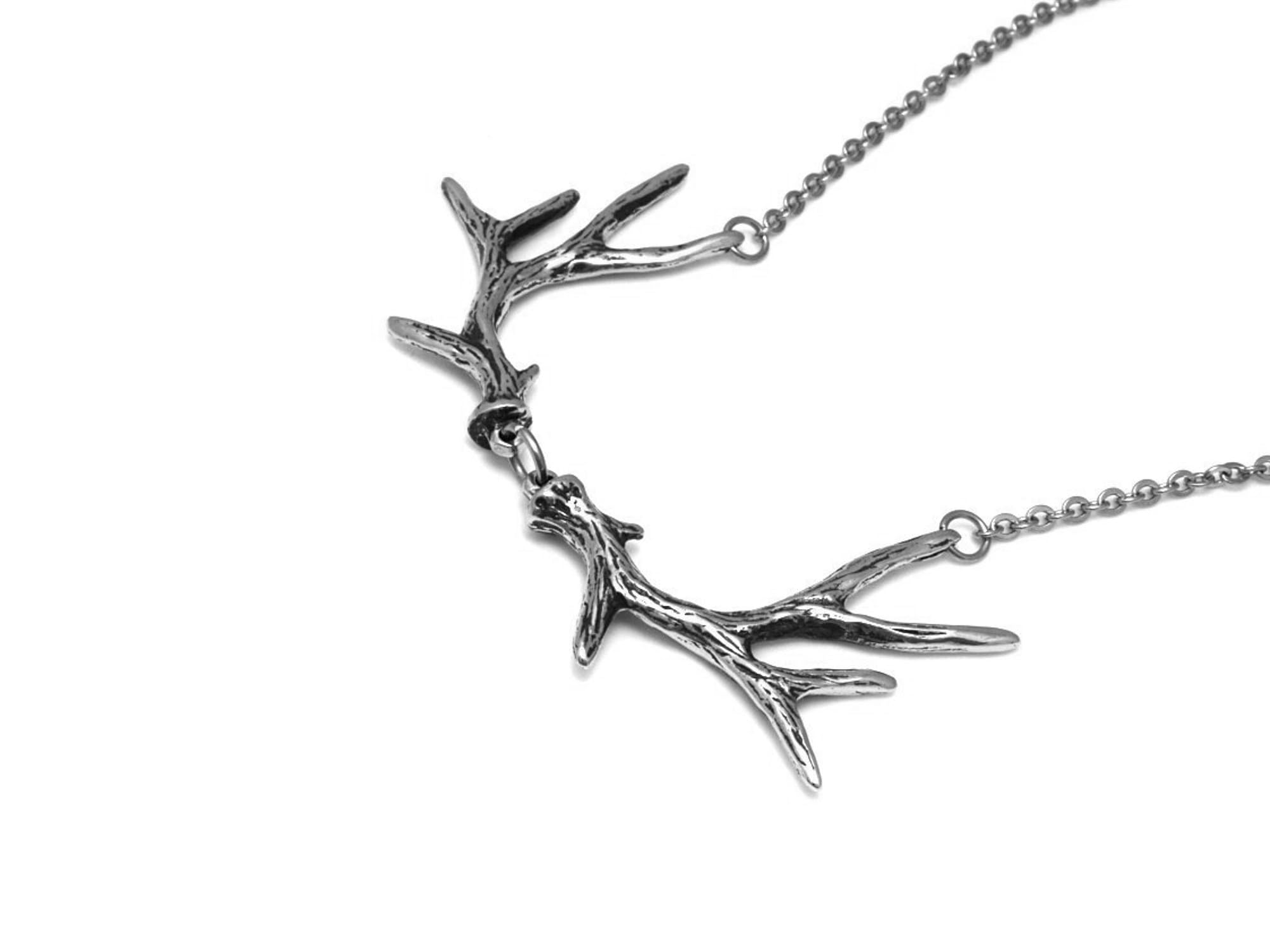 Deer Antler Choker Necklace in Pewter