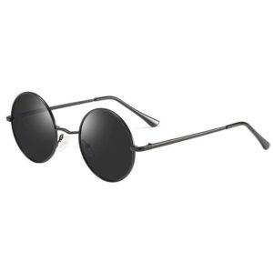 Dollger Round Polarized Sunglasses for Men Women Retro Metal Frame Black Small Circle Hippie Sunglasses