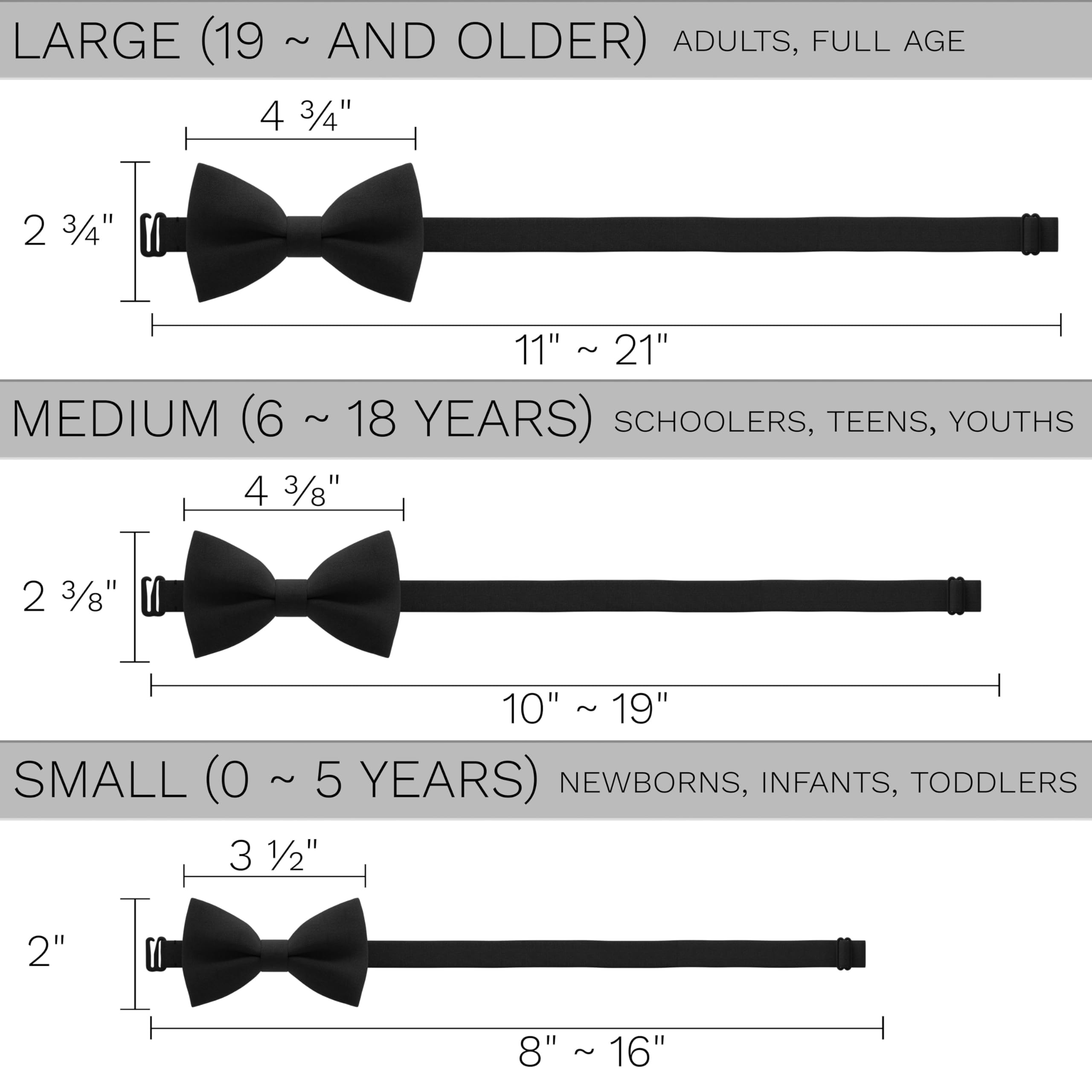 Bow Tie House Black Bow Ties for Men Cool Black Bow Tie - Fabric Pretied Unisex Adjustable Big Colorful Fashion for Womens Mens Wedding Prom Black Bow Ties in shop (Large, Black)