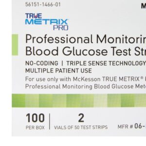 McKesson TRUE METRIX PRO Professional Monitoring Blood Glucose Test Strips - No Coding, Triple Sense Technology, Multiple Patient Use - Vials of Strips, 100 Strips, 1 Pack