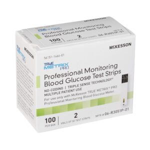 McKesson TRUE METRIX PRO Professional Monitoring Blood Glucose Test Strips - No Coding, Triple Sense Technology, Multiple Patient Use - Vials of Strips, 100 Strips, 1 Pack