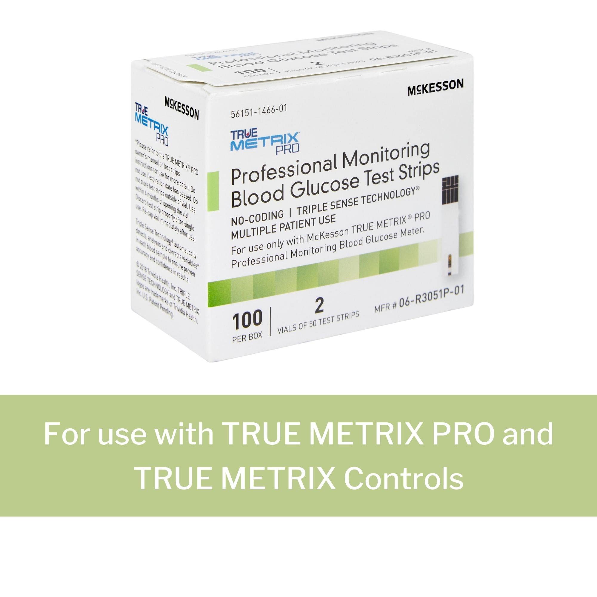 McKesson TRUE METRIX PRO Professional Monitoring Blood Glucose Test Strips - No Coding, Triple Sense Technology, Multiple Patient Use - Vials of Strips, 100 Strips, 1 Pack