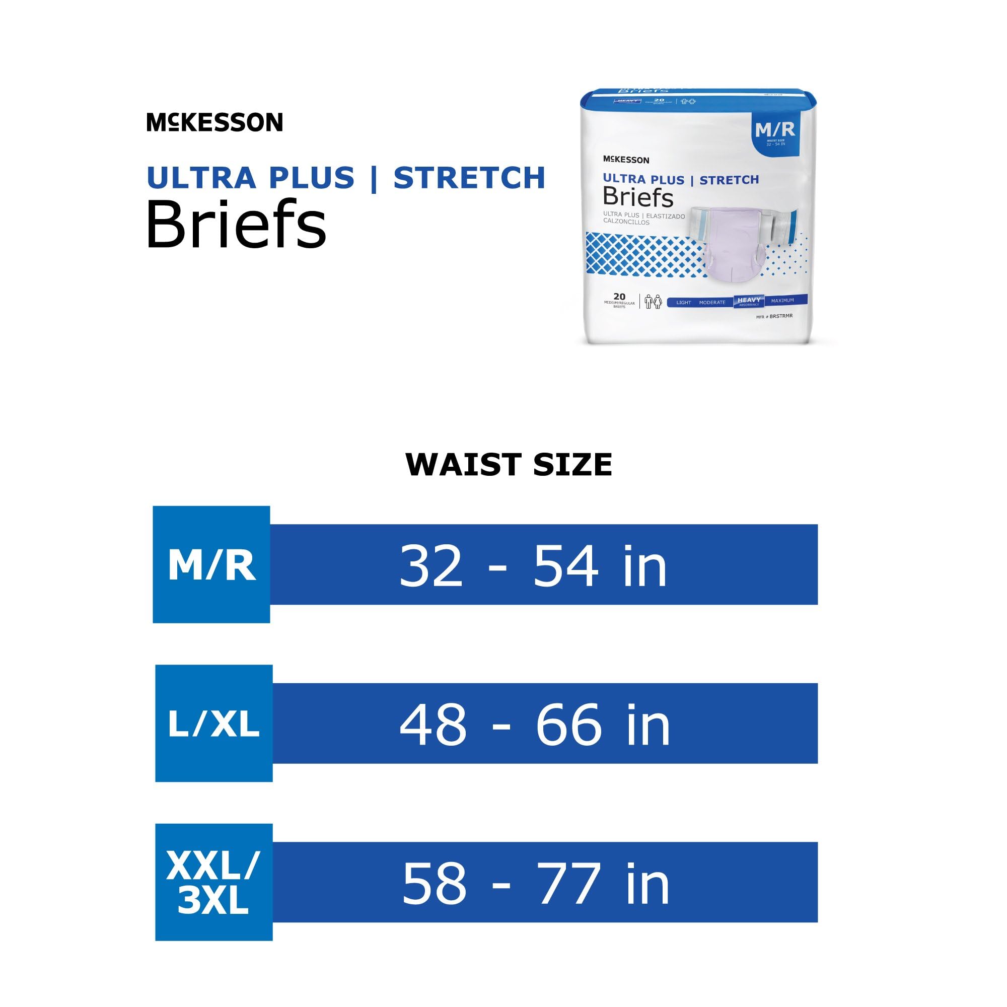 McKesson Bariatric Ultra Plus Stretch Briefs, Incontinence, Adult Unisex, Heavy Absorbency, 2XL / 3XL, 20 Count, 4 Packs, 80 Total