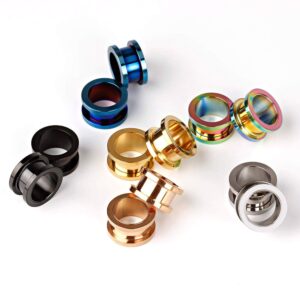 ZS 6 Pairs Stainless Steel Screw Fit Tunnels Plugs Flesh Expander Stretcher Ear Gauges Piercing (Gauge=7/16"(11mm))