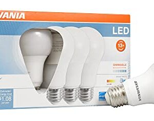 SYLVANIA LED A19 Light Bulb, 60W Equivalent, Efficient 9W, Medium Base, Dimmable Frosted 3500K Bright White, 4 pack