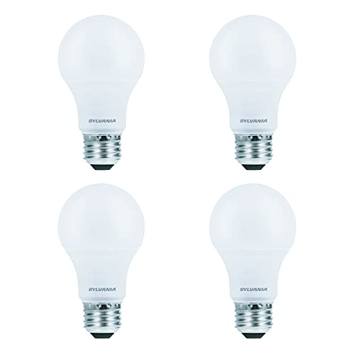 SYLVANIA LED A19 Light Bulb, 60W Equivalent, Efficient 9W, Medium Base, Dimmable Frosted 3500K Bright White, 4 pack