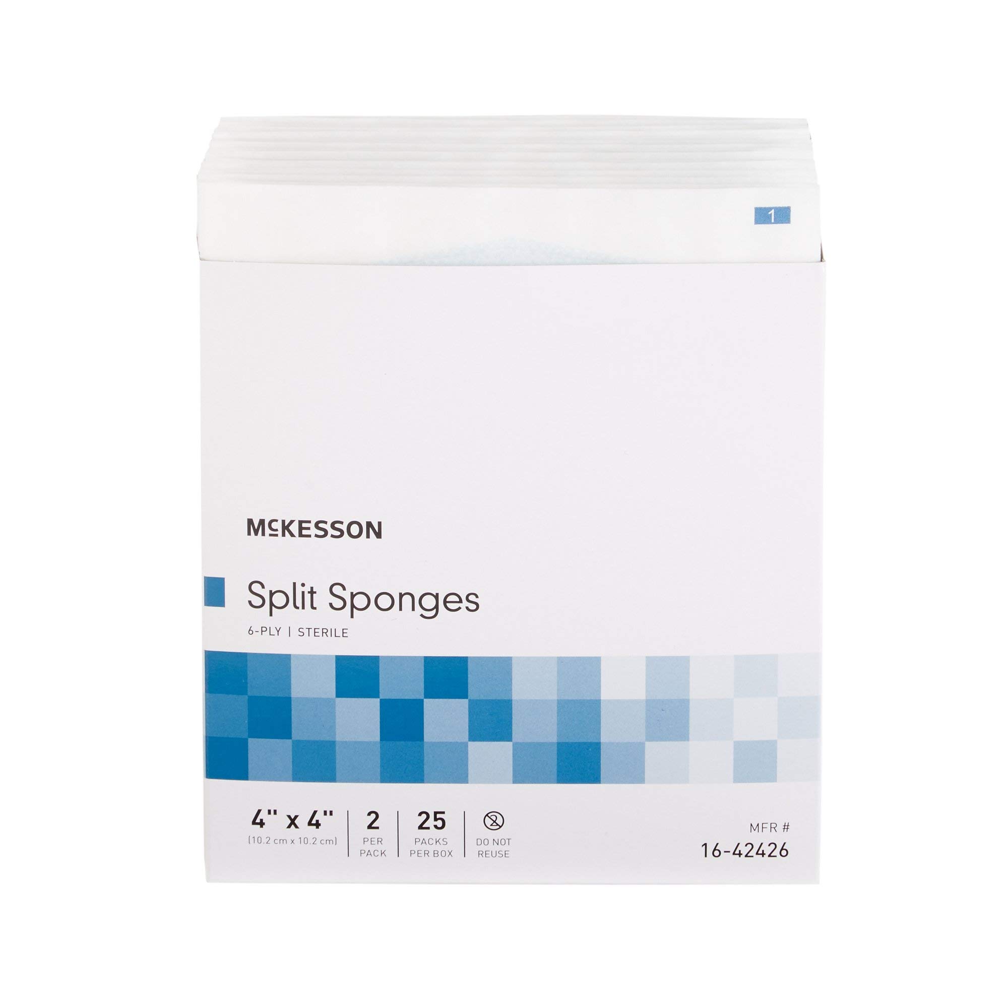 McKesson Split Sponges, 6-Ply Sterile, I.V. and Tracheostomy Dressings, Polyester / Rayon Blend, 4 in x 4 in, 2 per Pack, 300 Packs, 600 Total