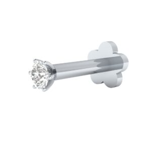 Demira Jewels Handcrafted 14K White Gold Diamond Nose Stud - 6mm Post Length, 1.2mm Thickness, Conflict-Free Diamonds.