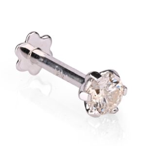 demira jewels 0.10 ct real diamond 14k white gold nose stud lip labret monroe ring, 8 mm long internally threaded screw post.