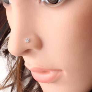 Demira Jewels 0.10 ct Real Diamond 14k White Gold Nose Stud Lip Labret Monroe Ring, 8 mm Long Internally Threaded Screw Post.