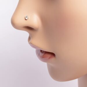 Demira Jewels 0.10 ct Real Diamond 14k White Gold Nose Stud Lip Labret Monroe Ring, 8 mm Long Internally Threaded Screw Post.