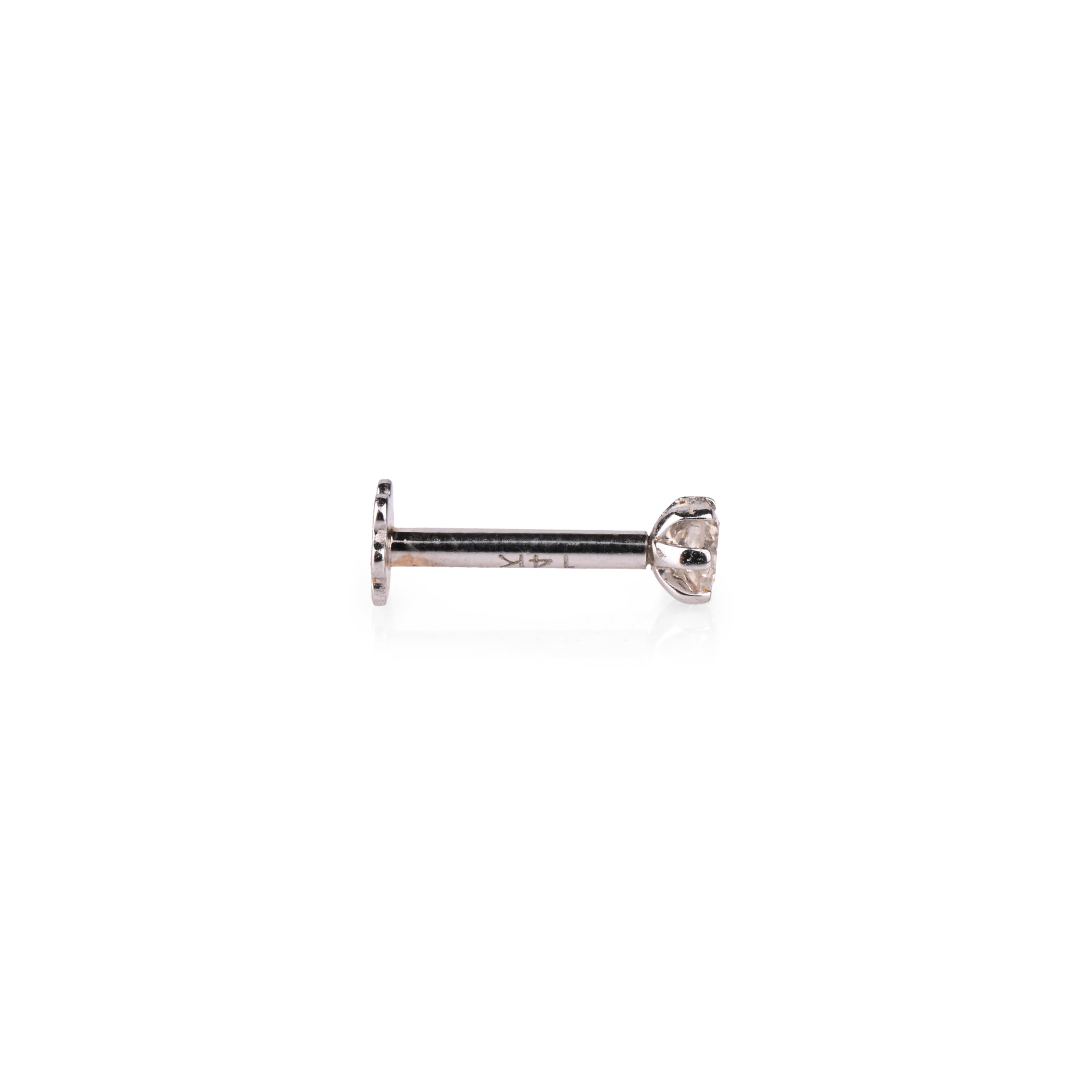 Demira Jewels 0.10 ct Real Diamond 14k White Gold Nose Stud Lip Labret Monroe Ring, 8 mm Long Internally Threaded Screw Post.