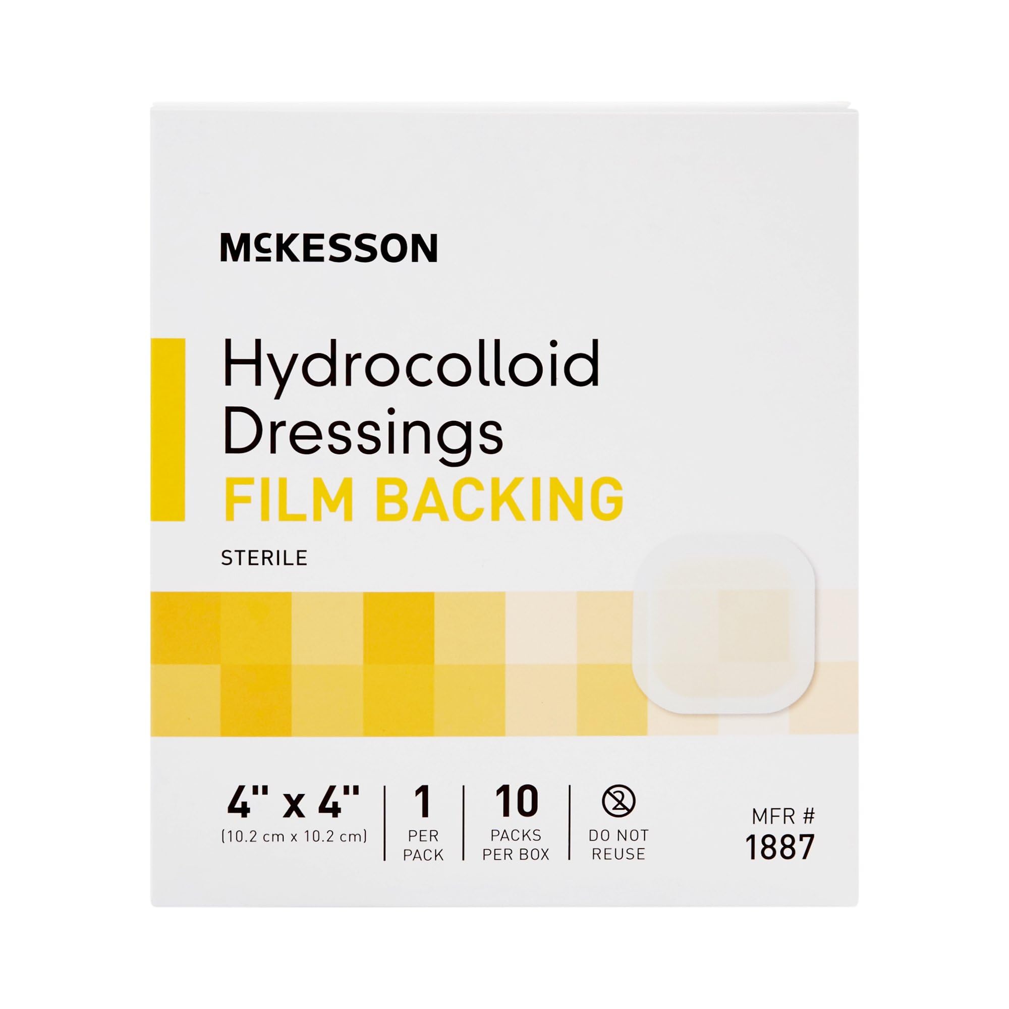 McKesson Hydrocolloid Dressing, Sterile, Film Backing, 4 in x 4 in, 10 Count, 1 Pack