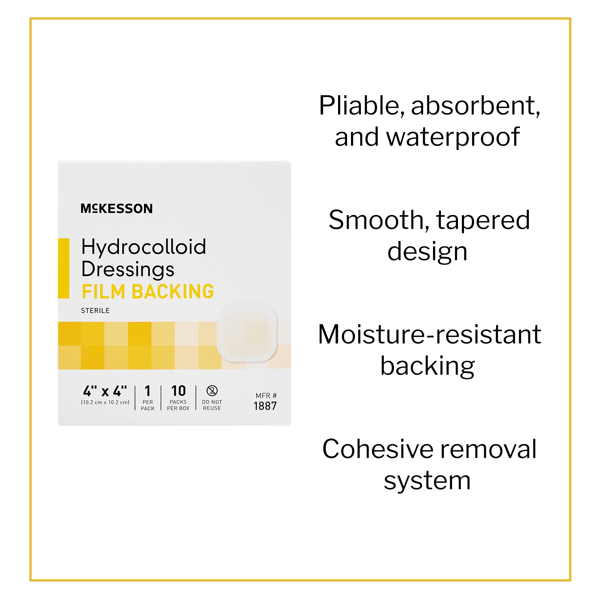 McKesson Hydrocolloid Dressing, Sterile, Film Backing, 4 in x 4 in, 10 Count, 1 Pack