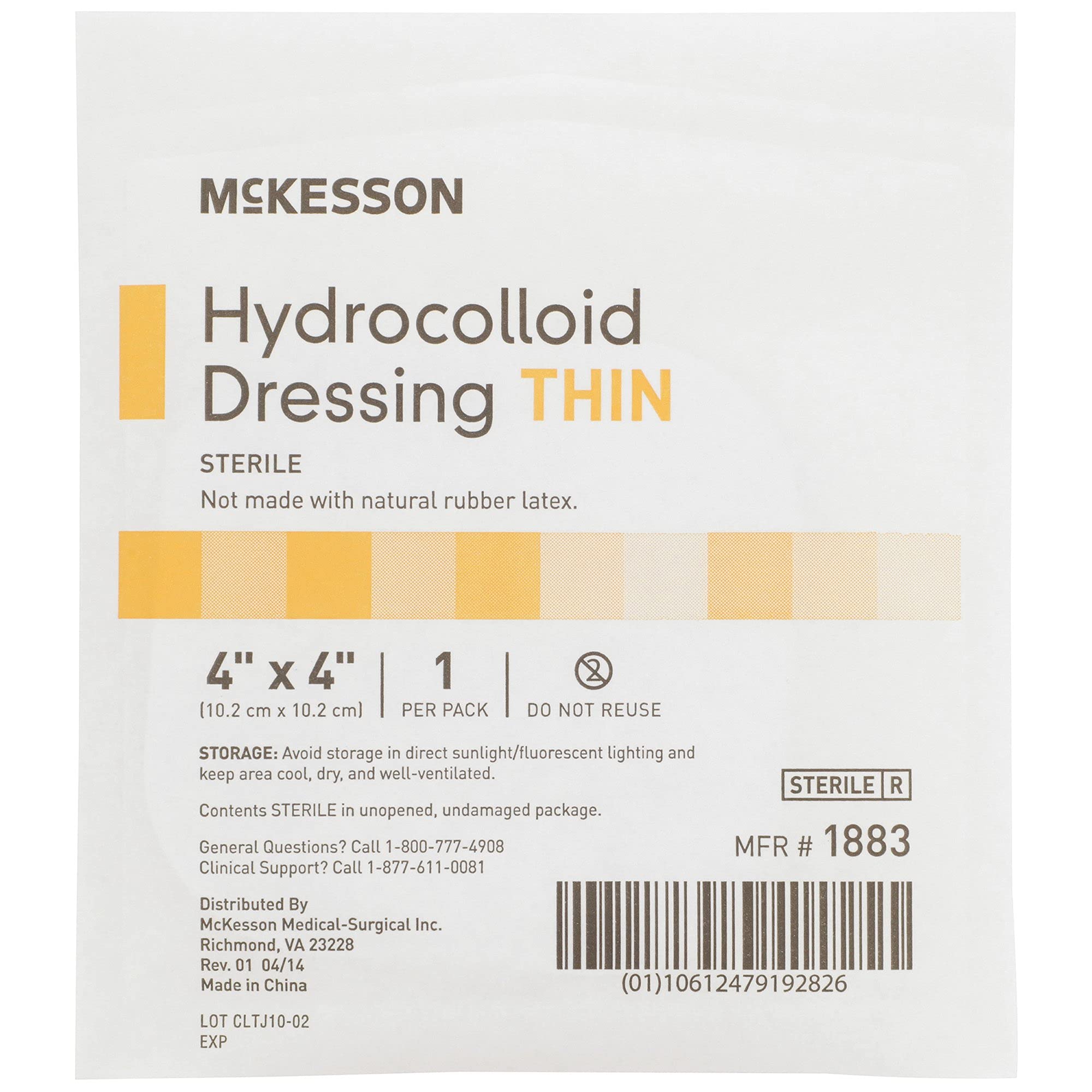 McKesson Hydrocolloid Dressing, Sterile, Thin, 4 in x 4 in, 10 Count, 1 Pack