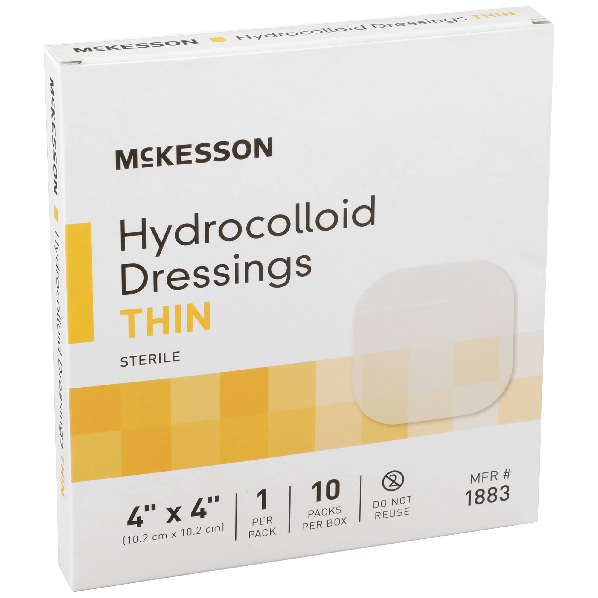 McKesson Hydrocolloid Dressing, Sterile, Thin, 4 in x 4 in, 10 Count, 1 Pack