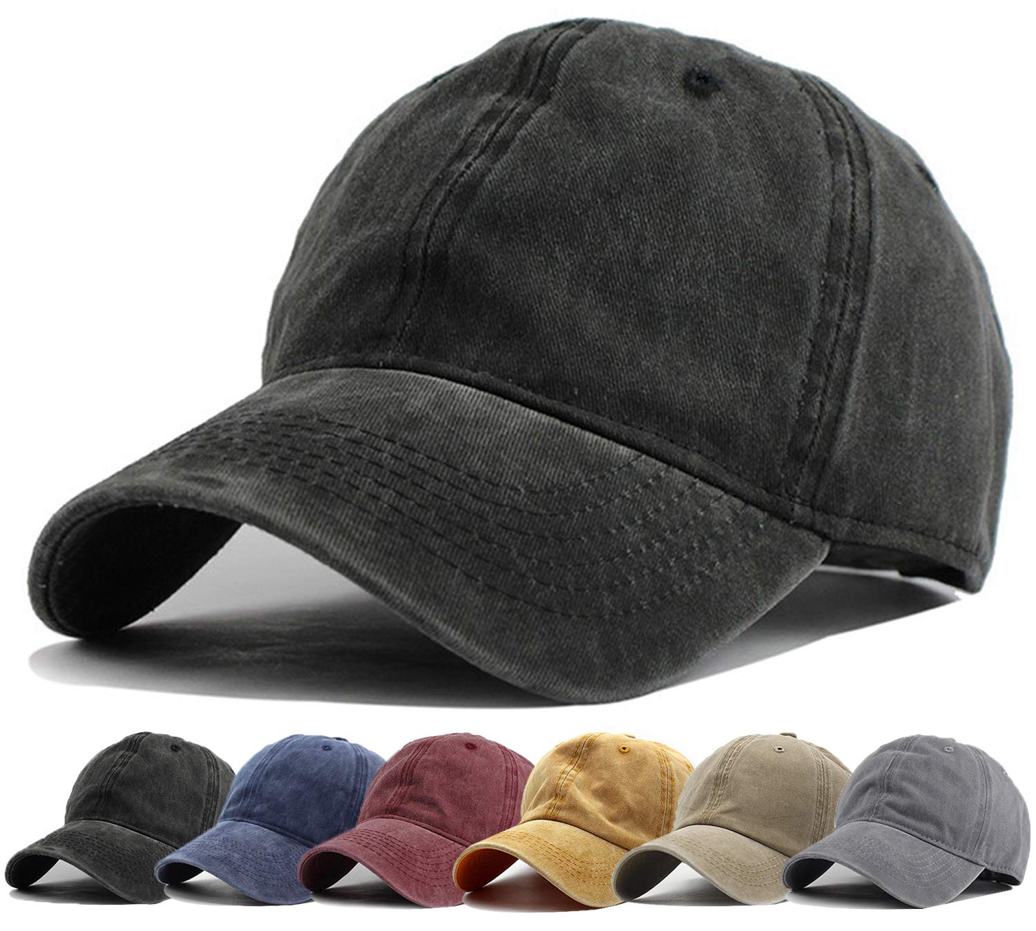 HH HOFNEN Men Women Washed Distressed Twill Baseball Cap Vintage Adjustable Dad Hat