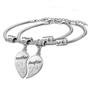 YEEQIN 2PCs Matching Heart Mother Daughter Bracelets Mother Daughter Jewelry Set Gift for Mom or Daughter