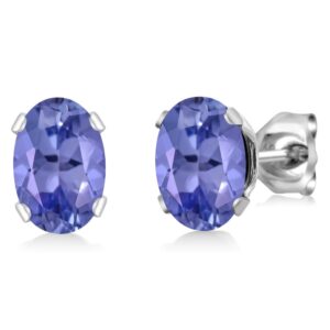 gem stone king 925 sterling silver tanzanite stud earrings for women (1.60 cttw, gemstone birthstone, oval 7x5mm)