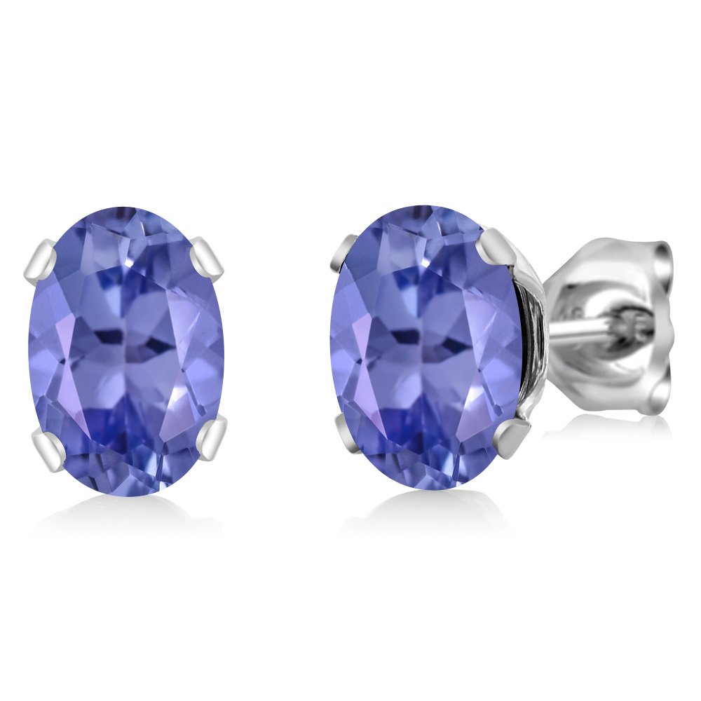 Gem Stone King 925 Sterling Silver Tanzanite Stud Earrings For Women (1.60 Cttw, Gemstone Birthstone, Oval 7X5MM)