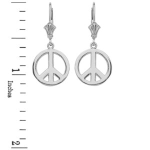 Leverback Peace Symbol Dangle Earrings in Polished Sterling Silver