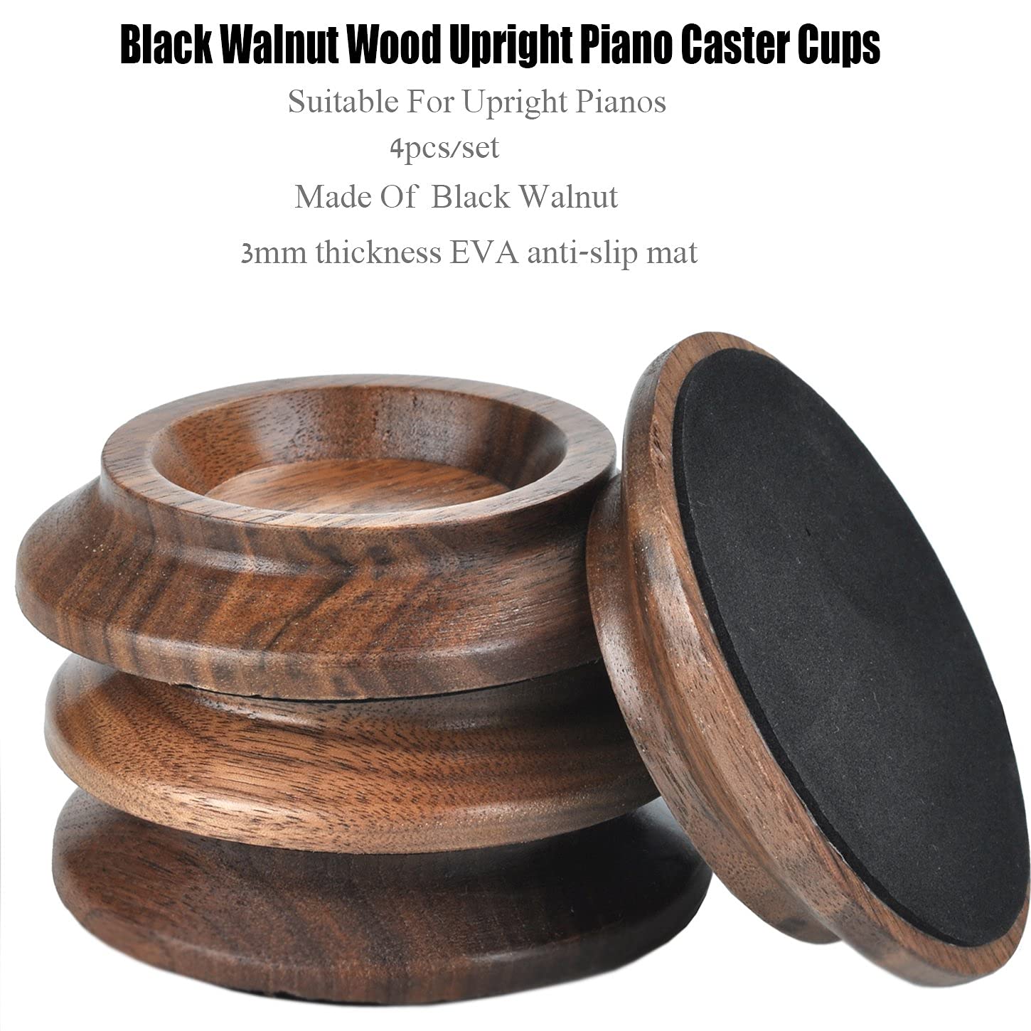 Upright Piano Caster Cups,Solid Wood Furniture,Piano Caster Cups - Non-Slip & Anti-Noise Foam (black walnut)