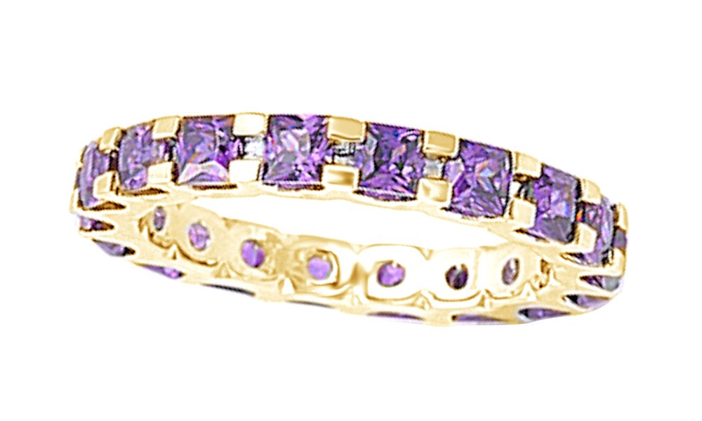 THE JEWEL ZONE Princess Cut Simulated Amethyst Eternity Wedding Band Ring in 14k Gold Over Sterling Silver