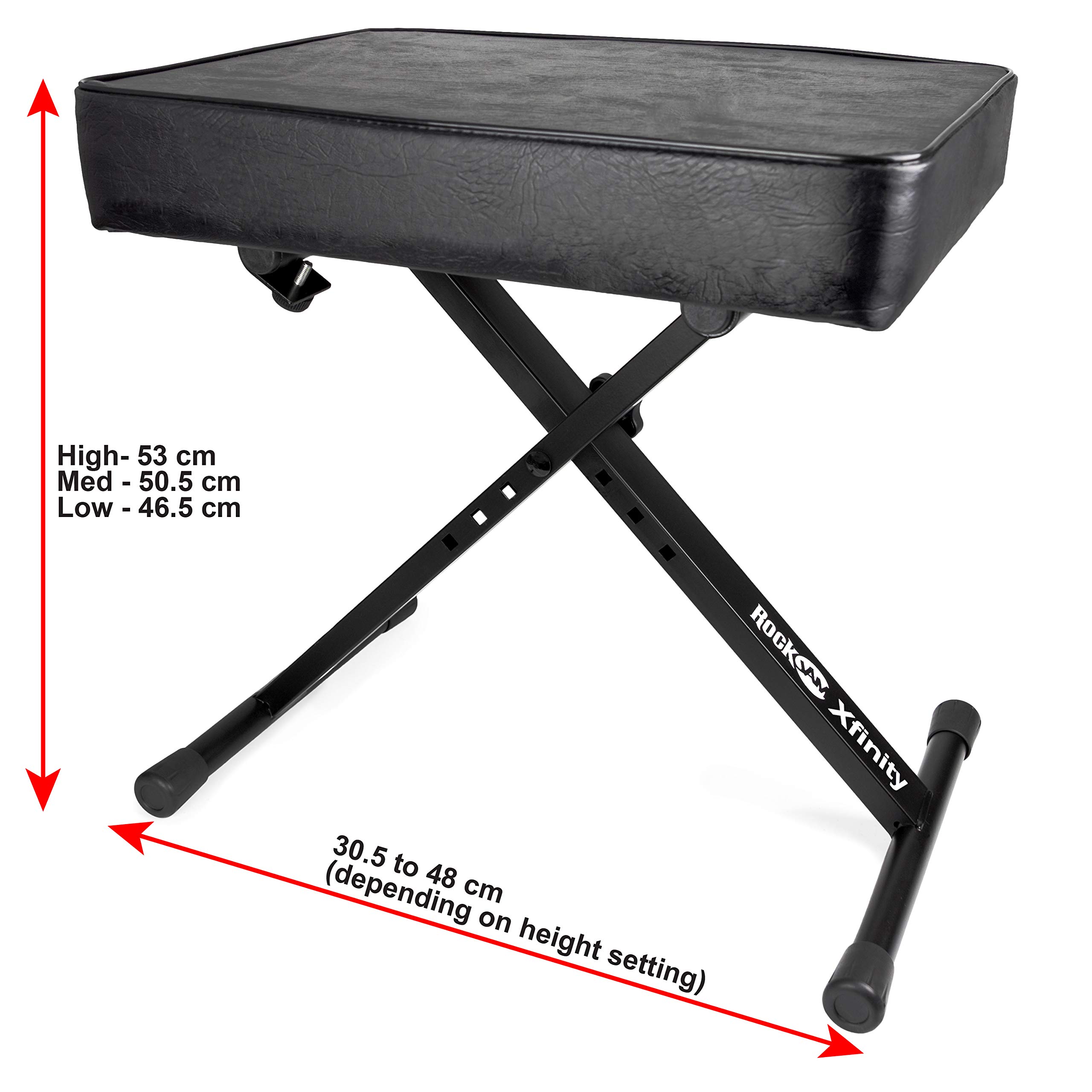 RockJam KB100 Adjustable Padded Keyboard Bench, X-Style, Black