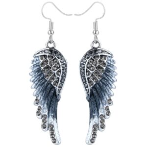 szxc women's crystal guardian angel wings hypoallergenic dangle earrings biker jewelry - 2 1/4 inch